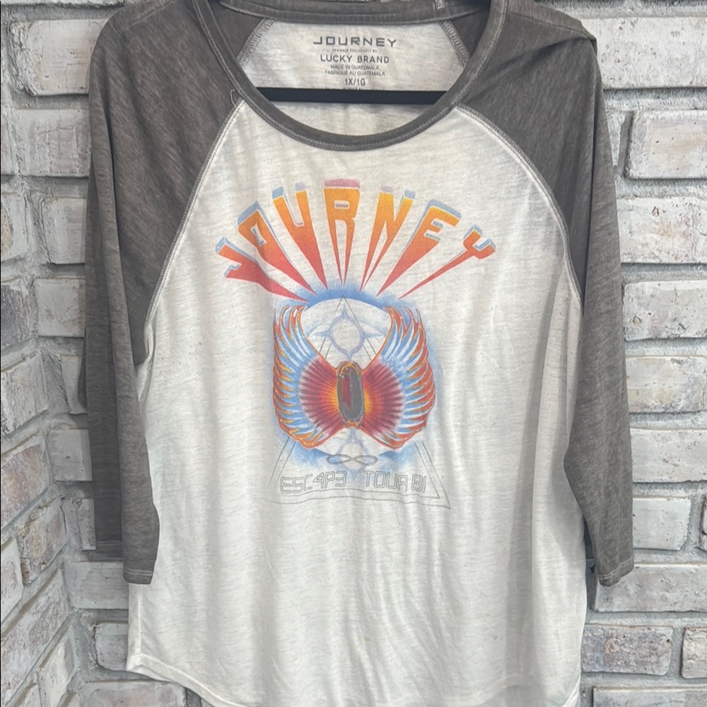 Lucky Brand Gray and White Raglan Graphic Tee
